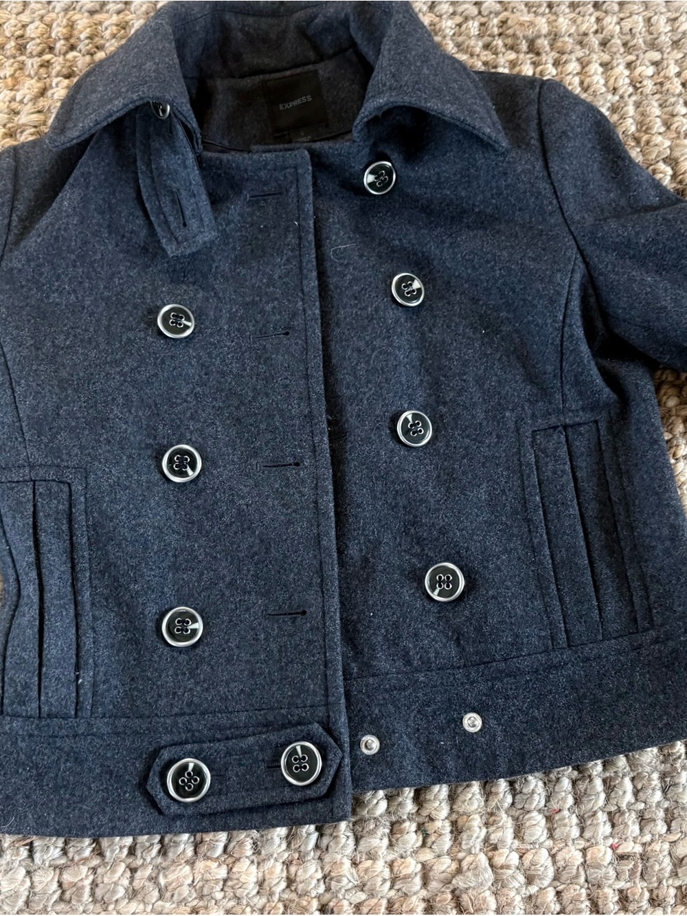 Express Navy Double-Breasted Peacoat with Decorative Buttons